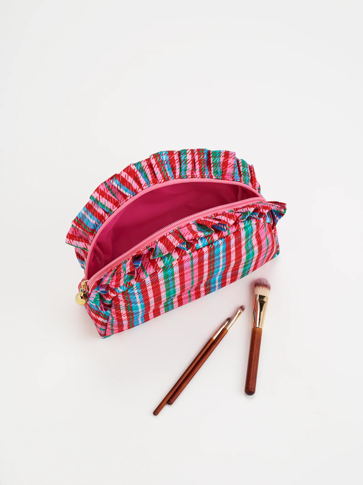 Plaid Ruffle Zip Pouch L