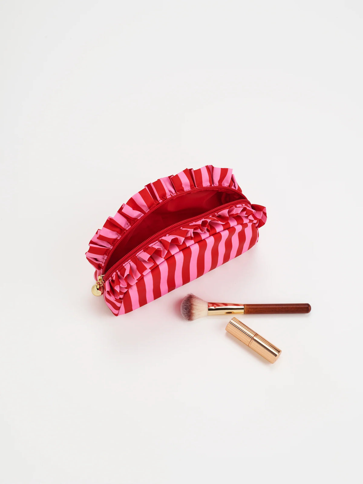 Stripe Ruffle Zip Pouch M