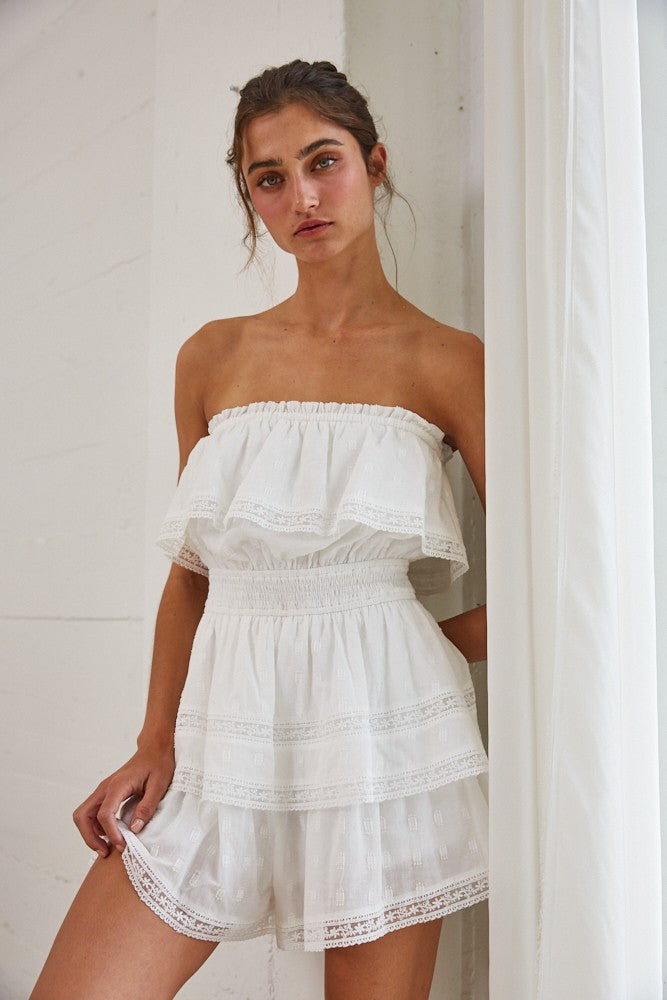 Off Shoulder Tiered White Romper - Clothe Boutique