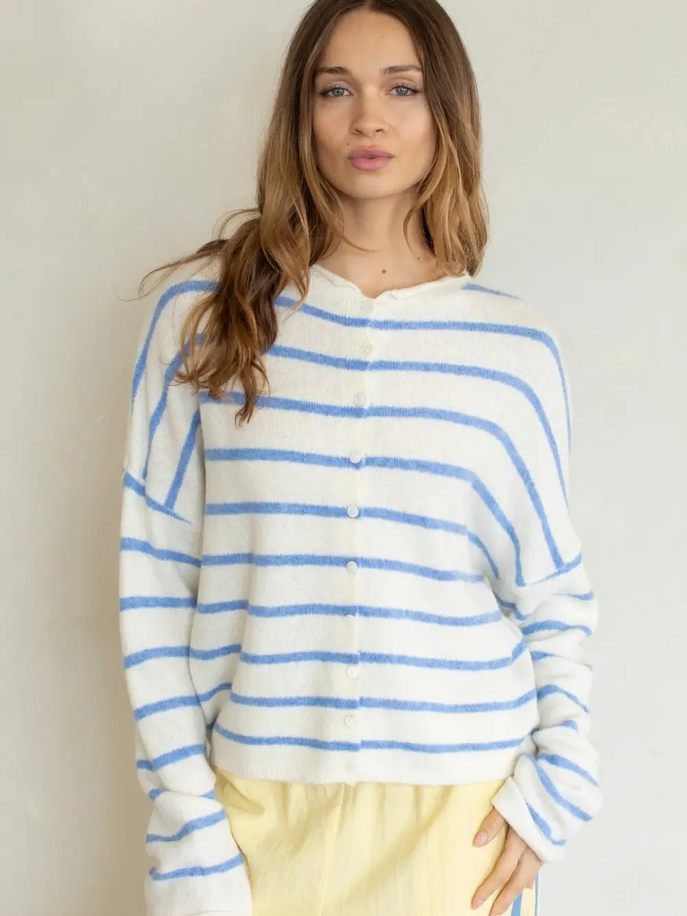 Striped Piper Cardi Light Blue/Ivory
