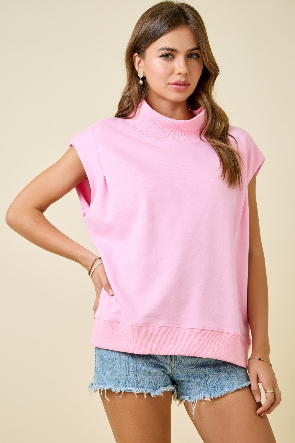 Mock Neck Sweatshirt Top Pink
