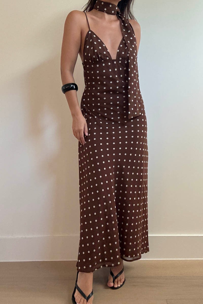 Polka Dot Scarf Maxi Dress