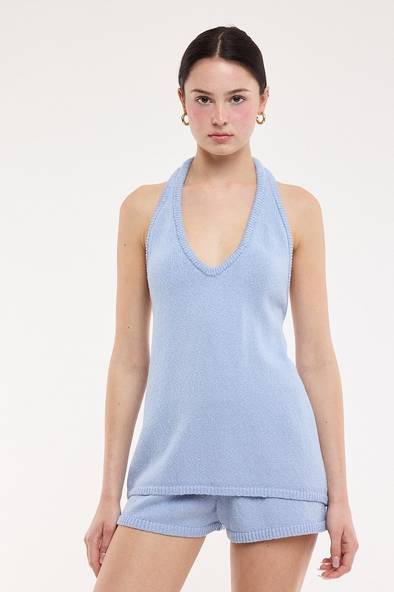 Halter Neck Knit Top & Shorts Set of 2