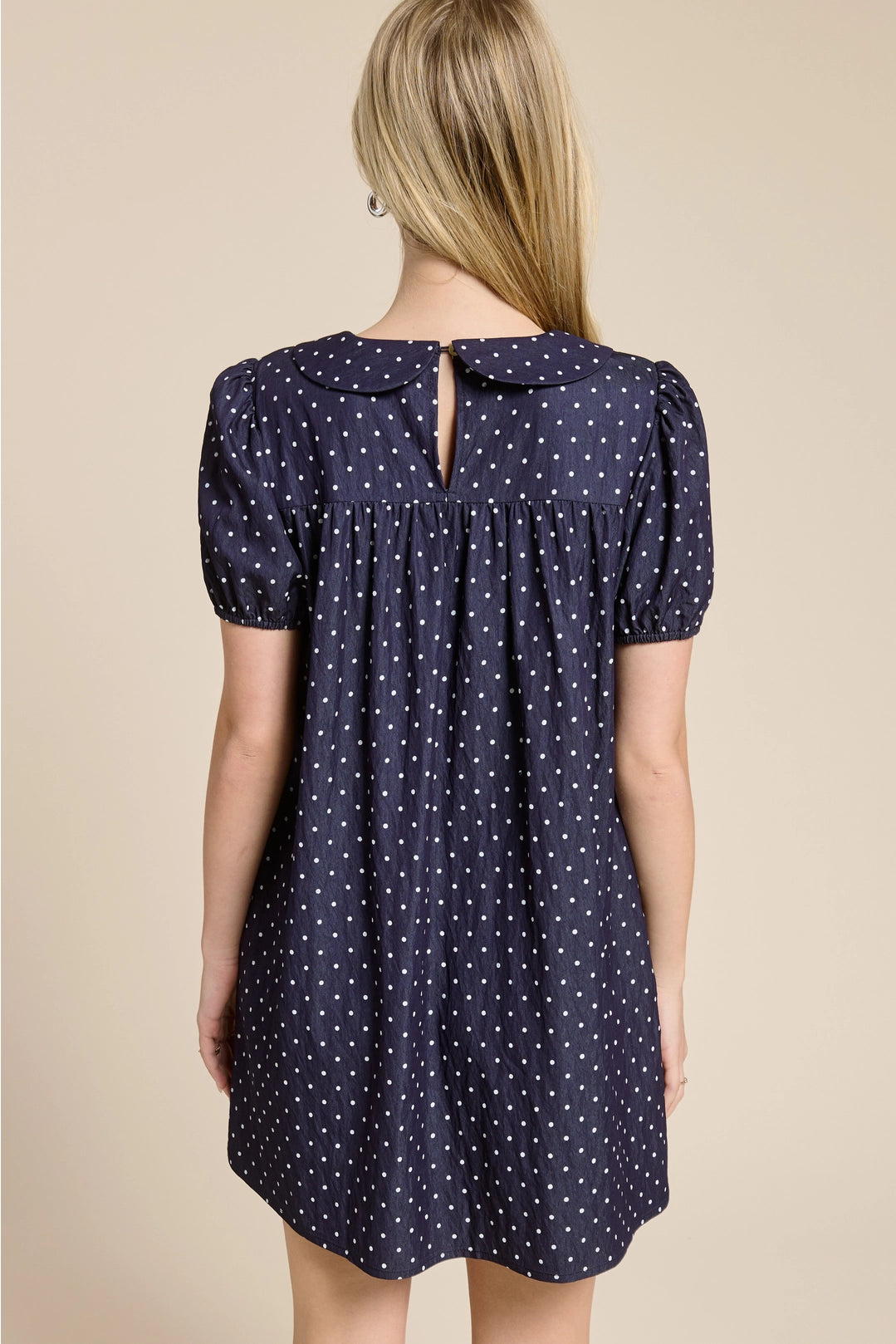 Navy Polka Dot Bib Dress