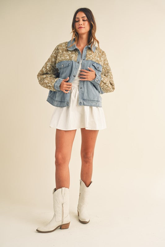 Quilted Paisley Contrast Denim Jacket