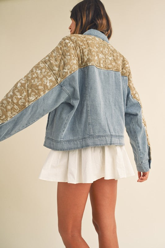 Quilted Paisley Contrast Denim Jacket