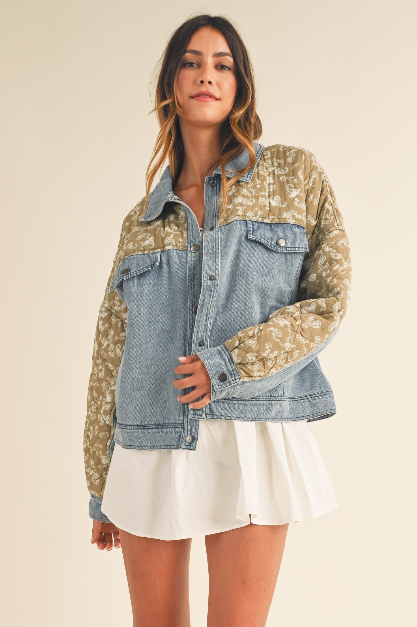 Quilted Paisley Contrast Denim Jacket