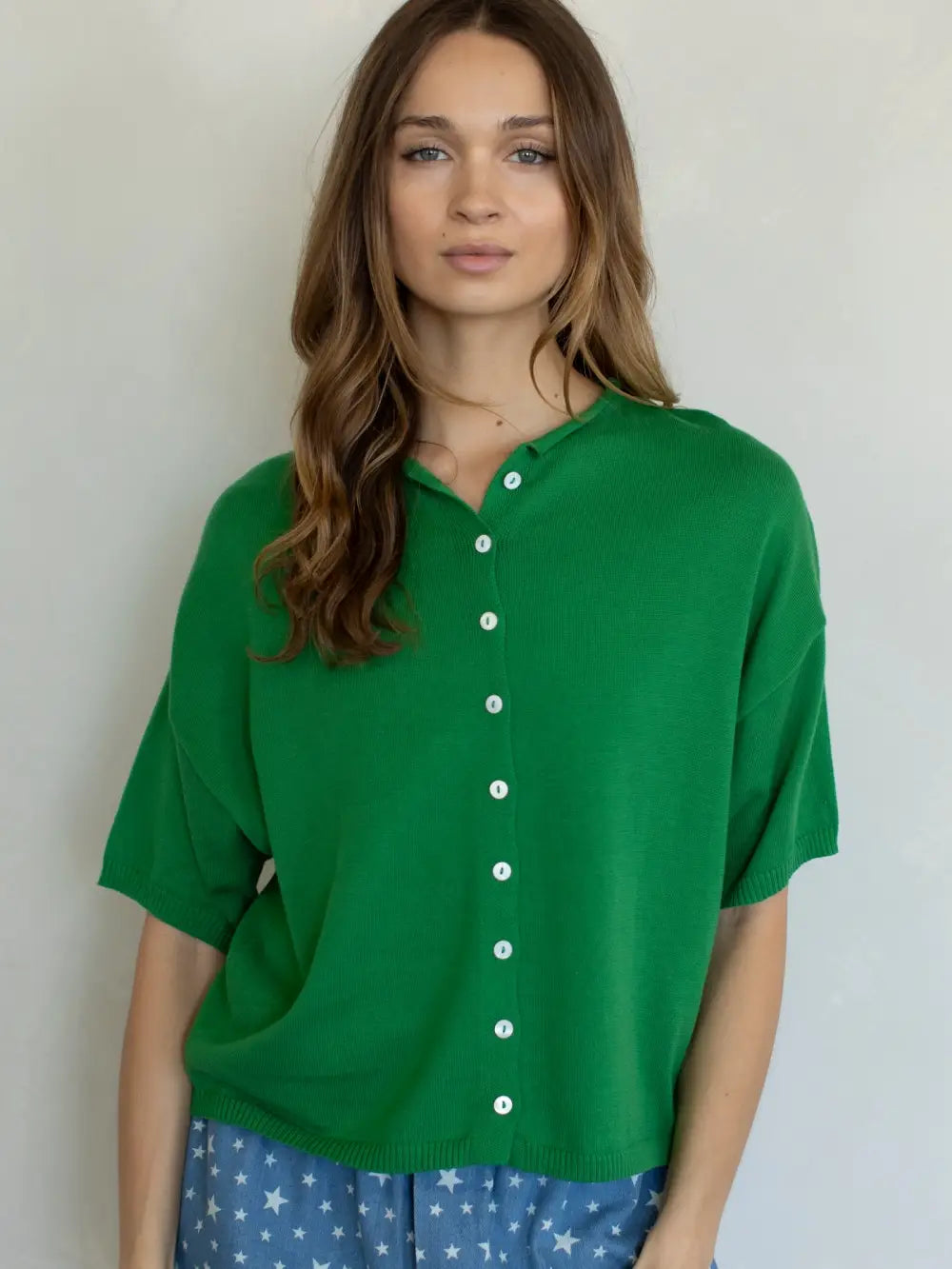 Short Sleeve Cardi Green