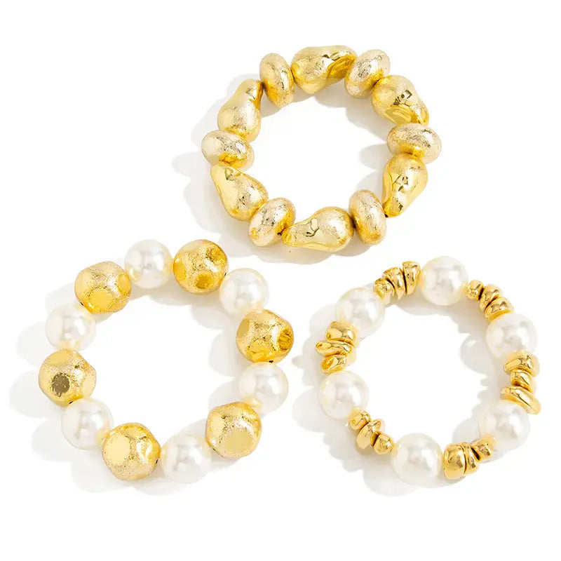 Gold & Pearl Bracelet Set