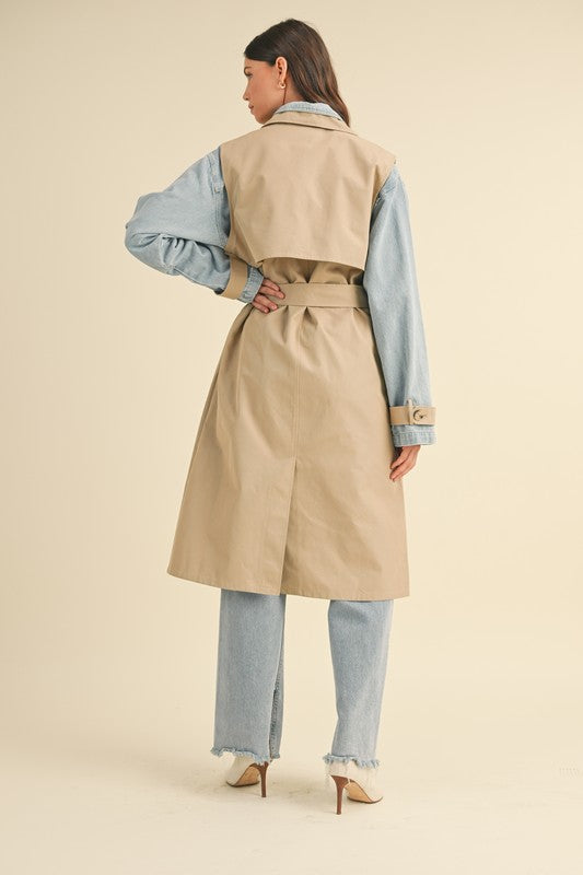 Layered Denim Trench Coat