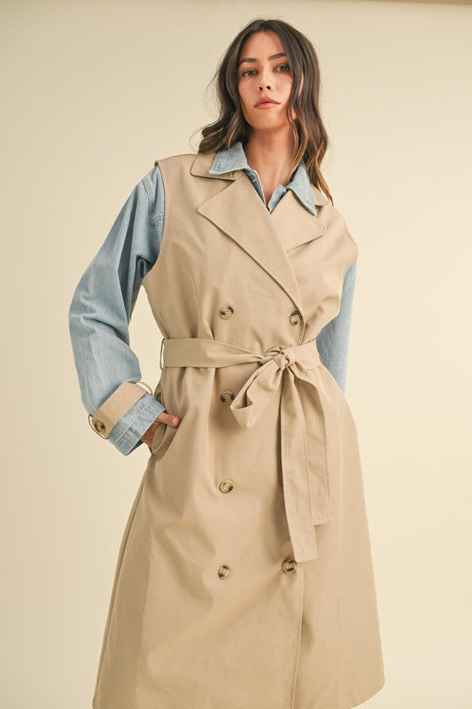 Layered Denim Trench Coat