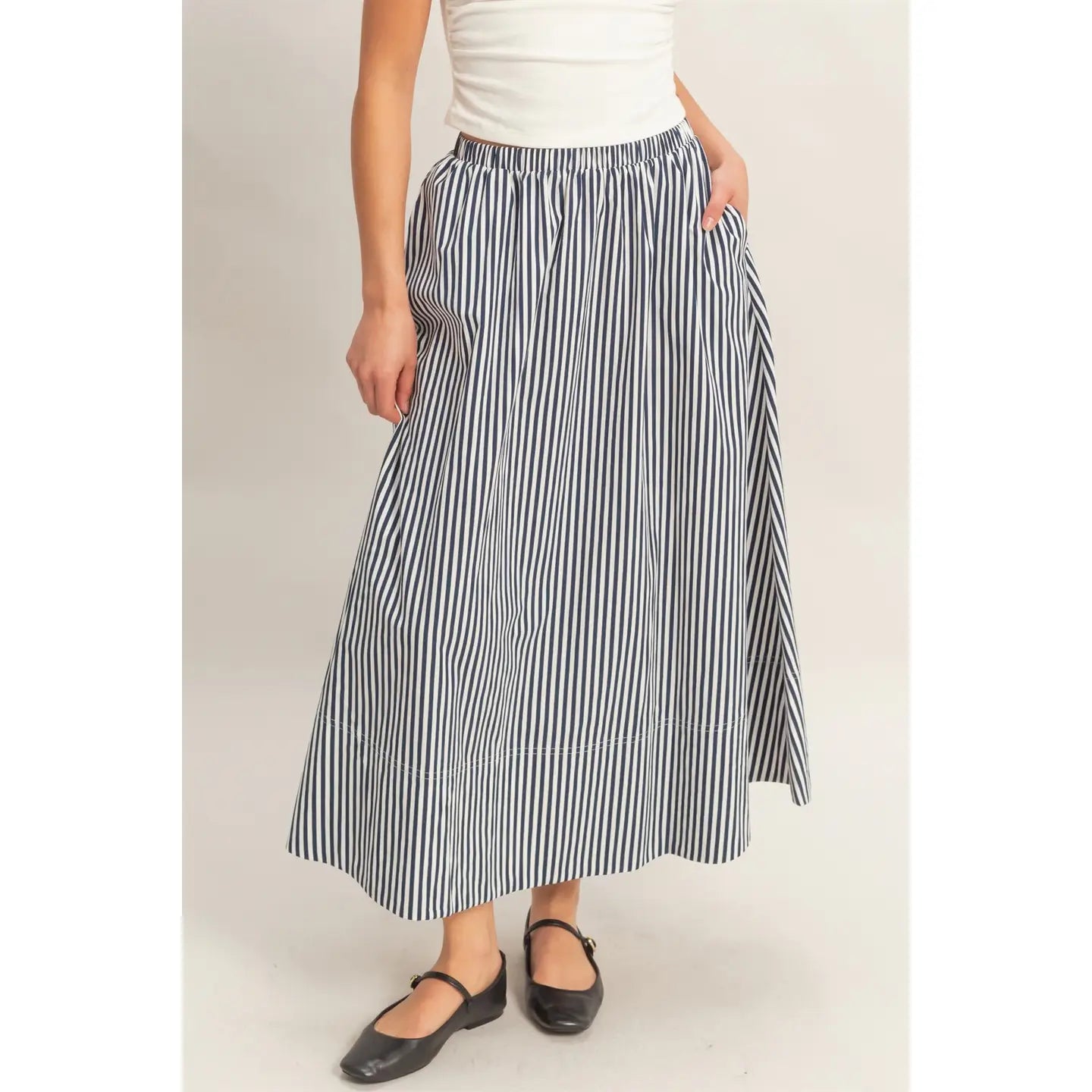 Striped Flowy Skirt Navy