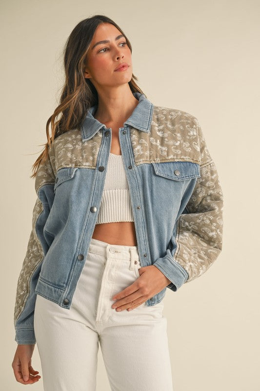 Quilted Paisley Contrast Denim Jacket