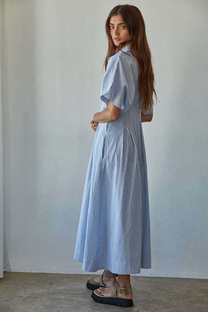 Bonnie Stripe Shirt Midi Dress Blue - Clothe Boutique
