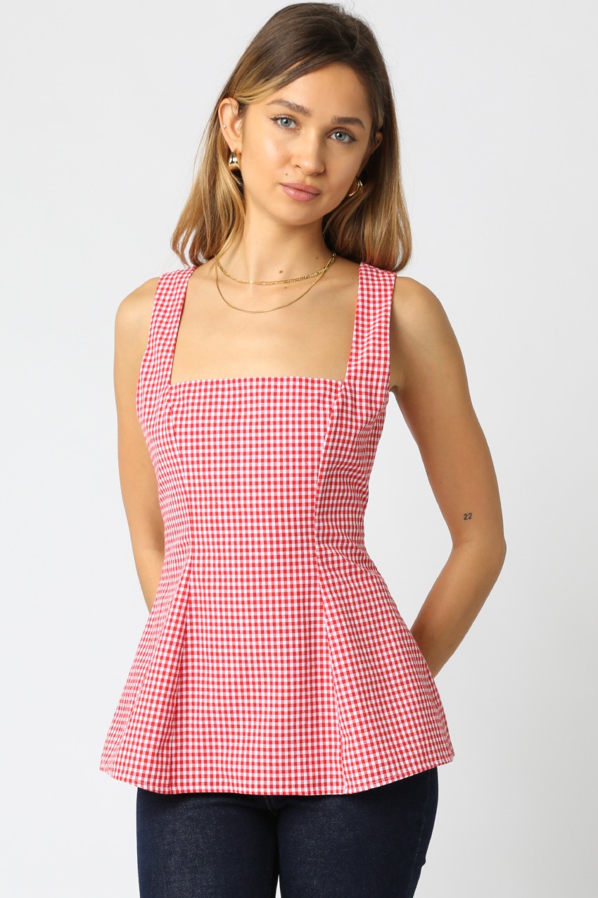 Felicia Red Checkered Top