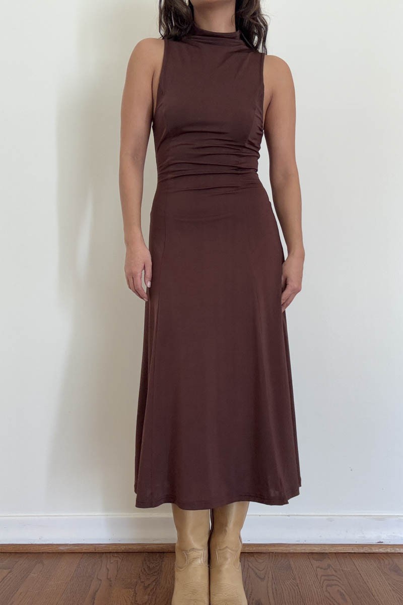 Brown Turtleneck Swing Dress