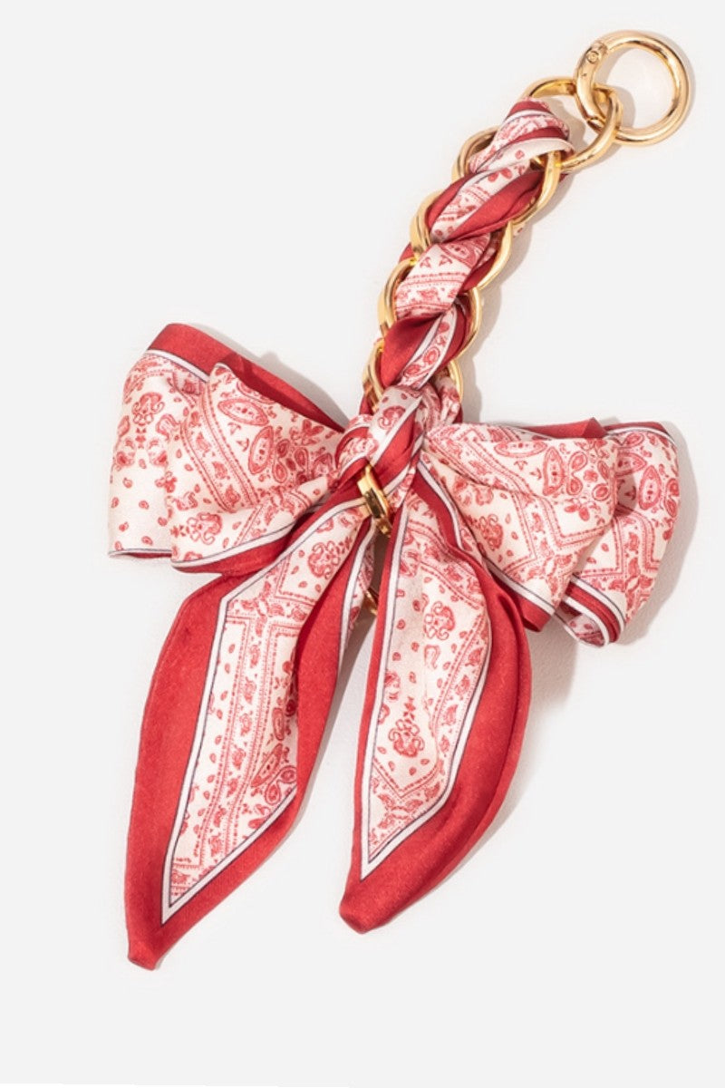 Scarf Bag Charm Floral Print Red