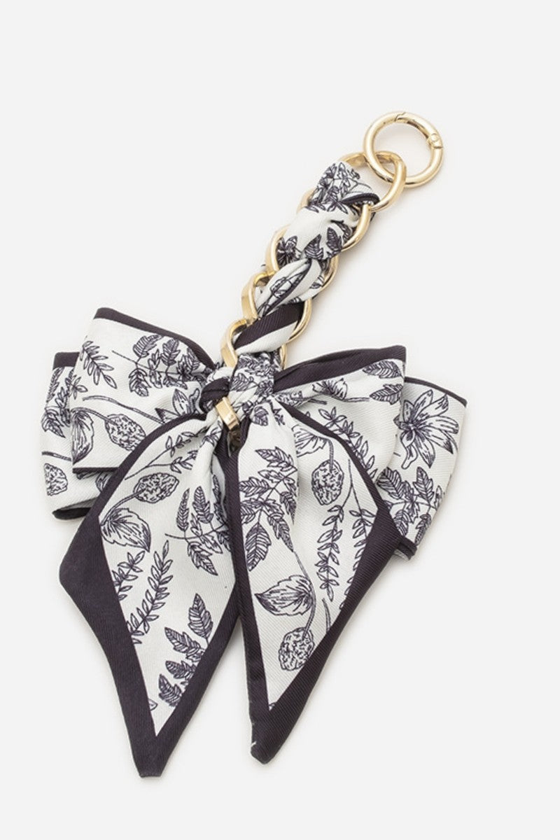 Scarf Bag Charm Floral Print Black