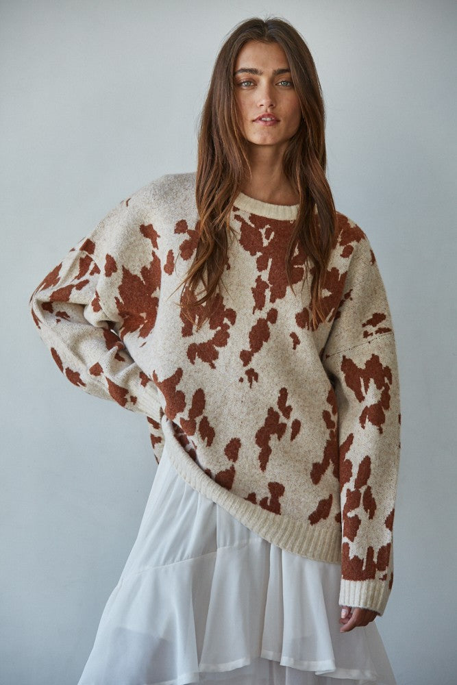 Chic Cow Print Sweater