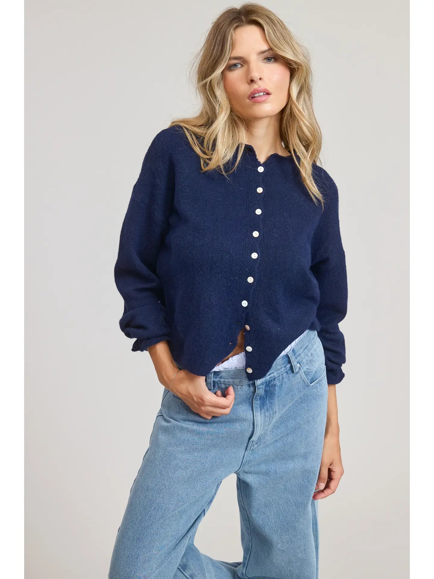 Essential Button Down Cardigan Navy - Clothe Boutique