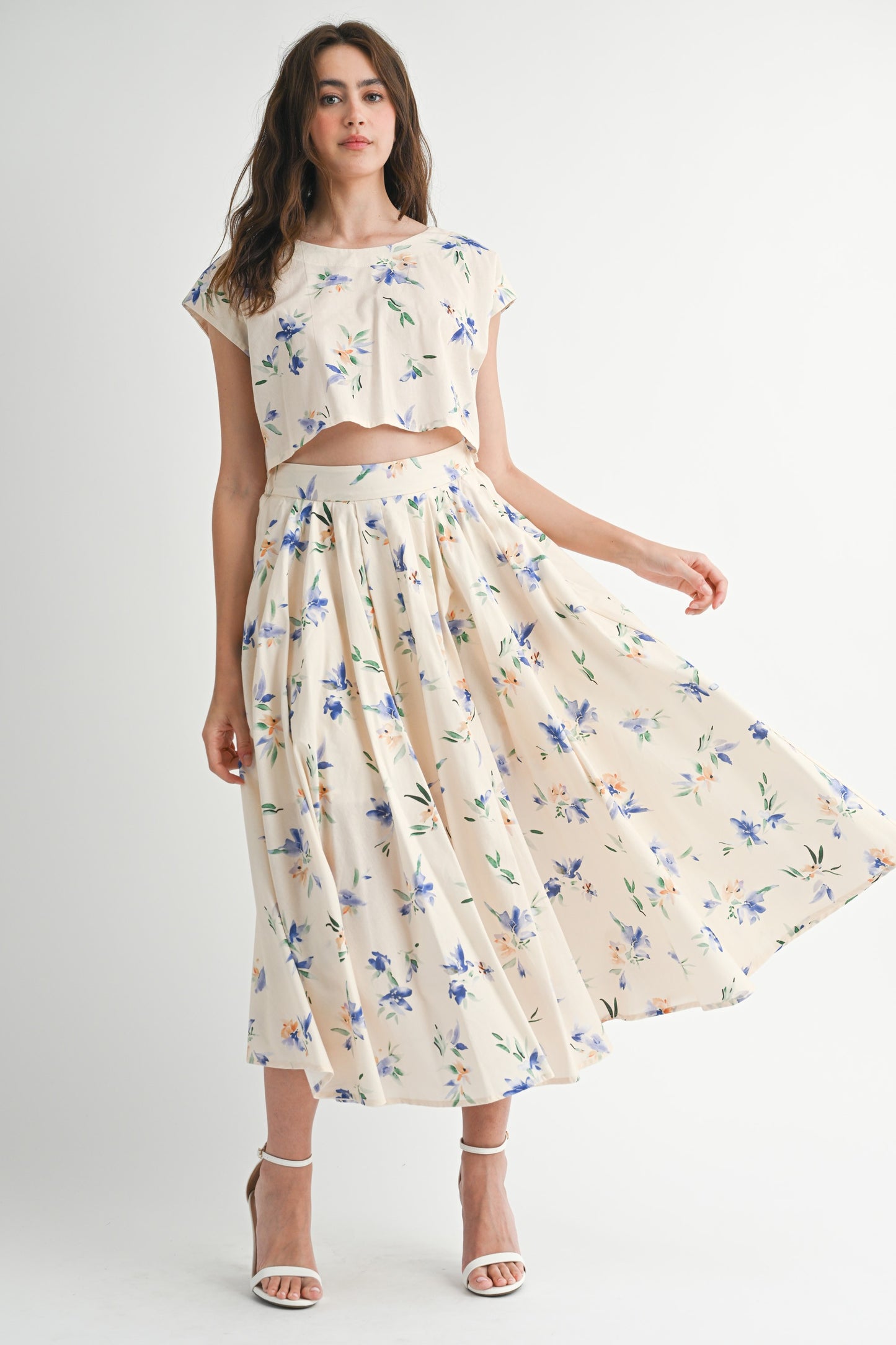 Floral Linen Top & Midi Skirt Set of 2 - Clothe Boutique