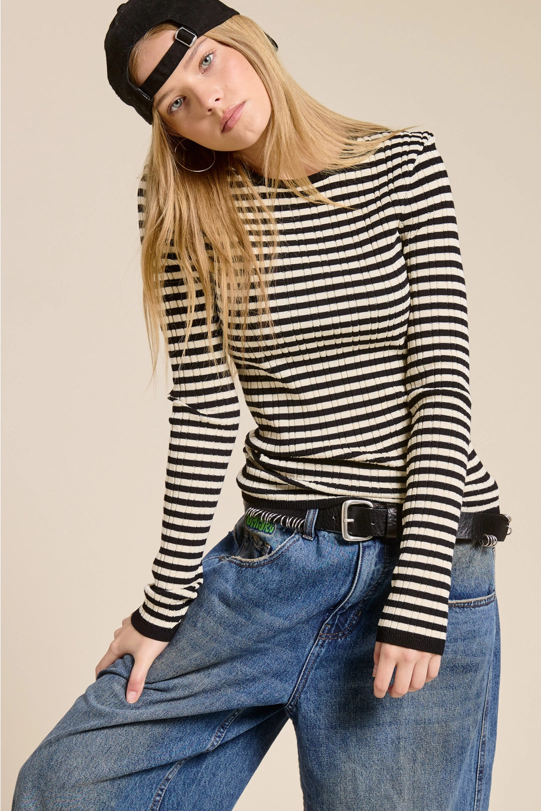 Bre Striped Knit Top Black