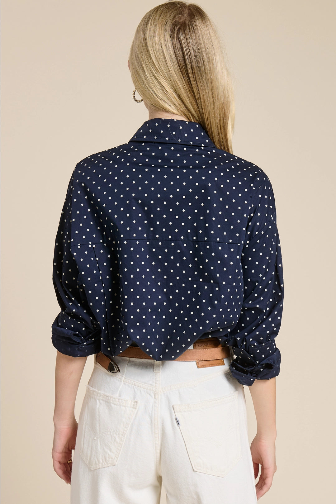 Polka Dot Button Down Shirt Navy