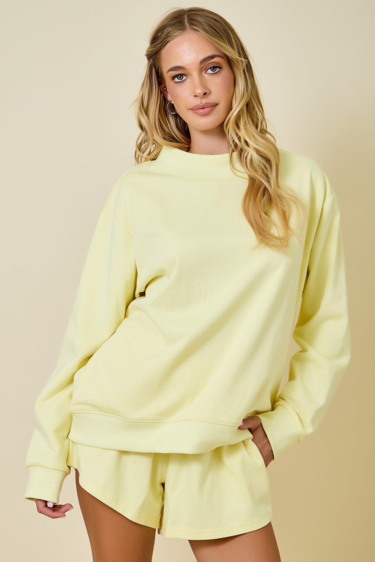 Mock Sweatshirt & Shorts Set of 2 Lemon - Clothe Boutique