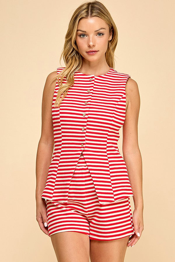 Red/White Stripe Top & Shorts Set of 2 - Clothe Boutique