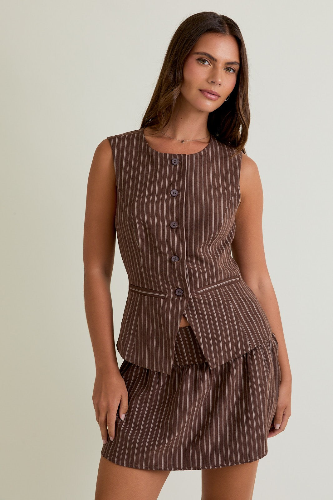 Brown Stripe Vest & Skirt Set of 2