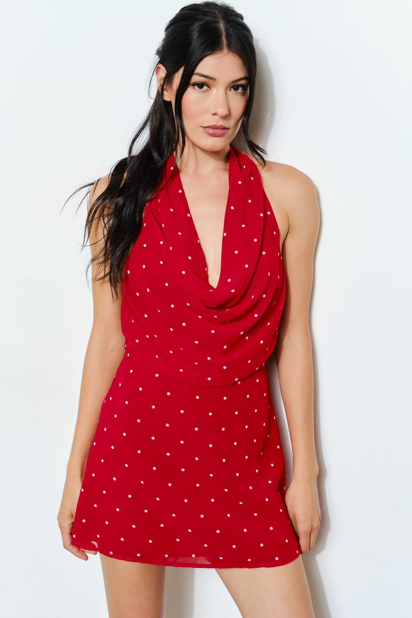 Isa Polka Dot Halter Dress Red