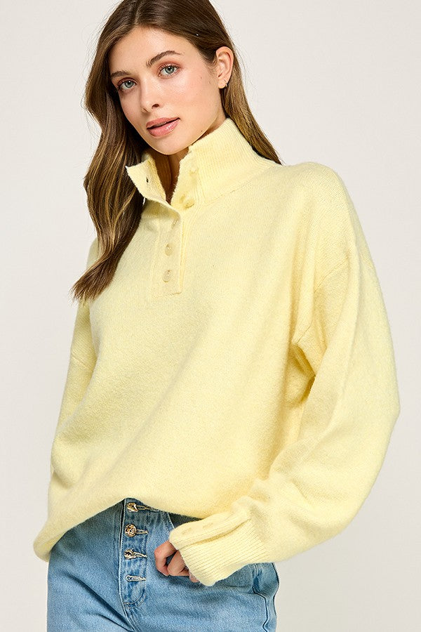 Solid Button Collared Sweater Butter - Clothe Boutique