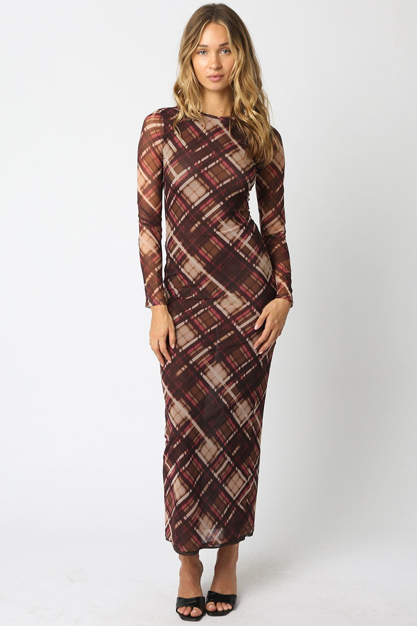 Paula Checkered Mesh Maxi Dress