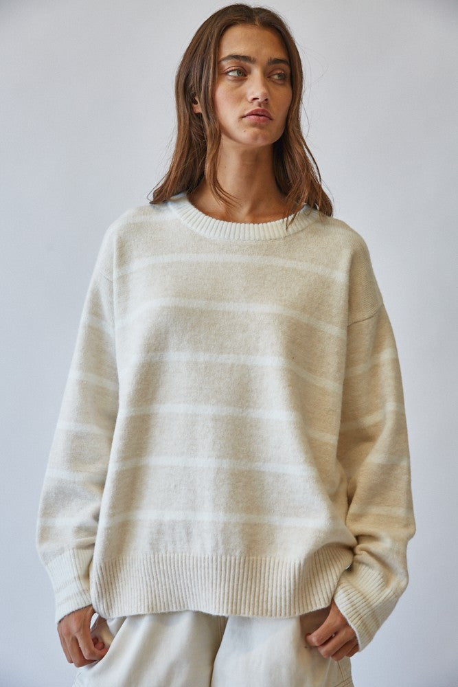 Stripe Crewneck Sweater Cream