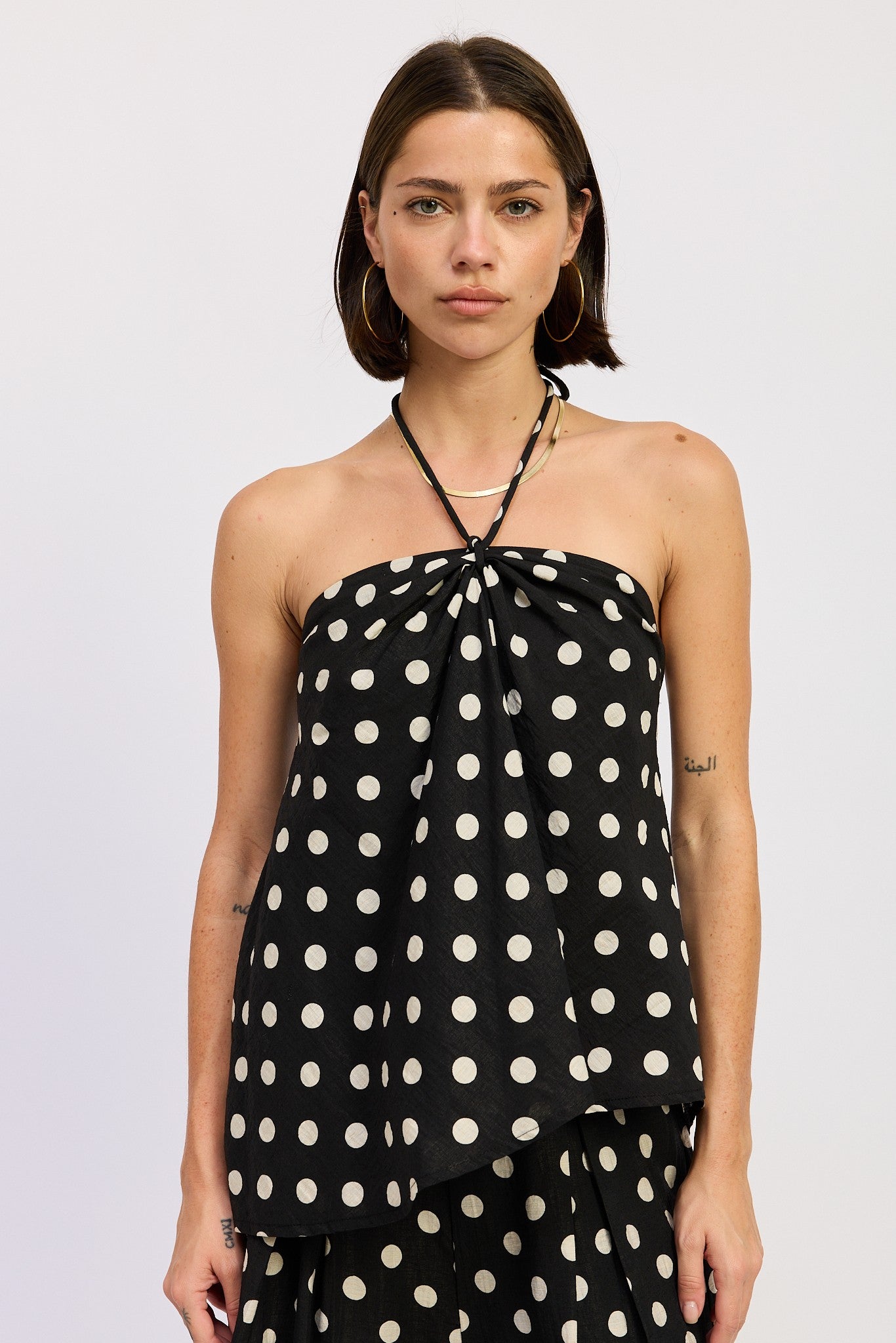Linen Polka Dot Halter Top Black