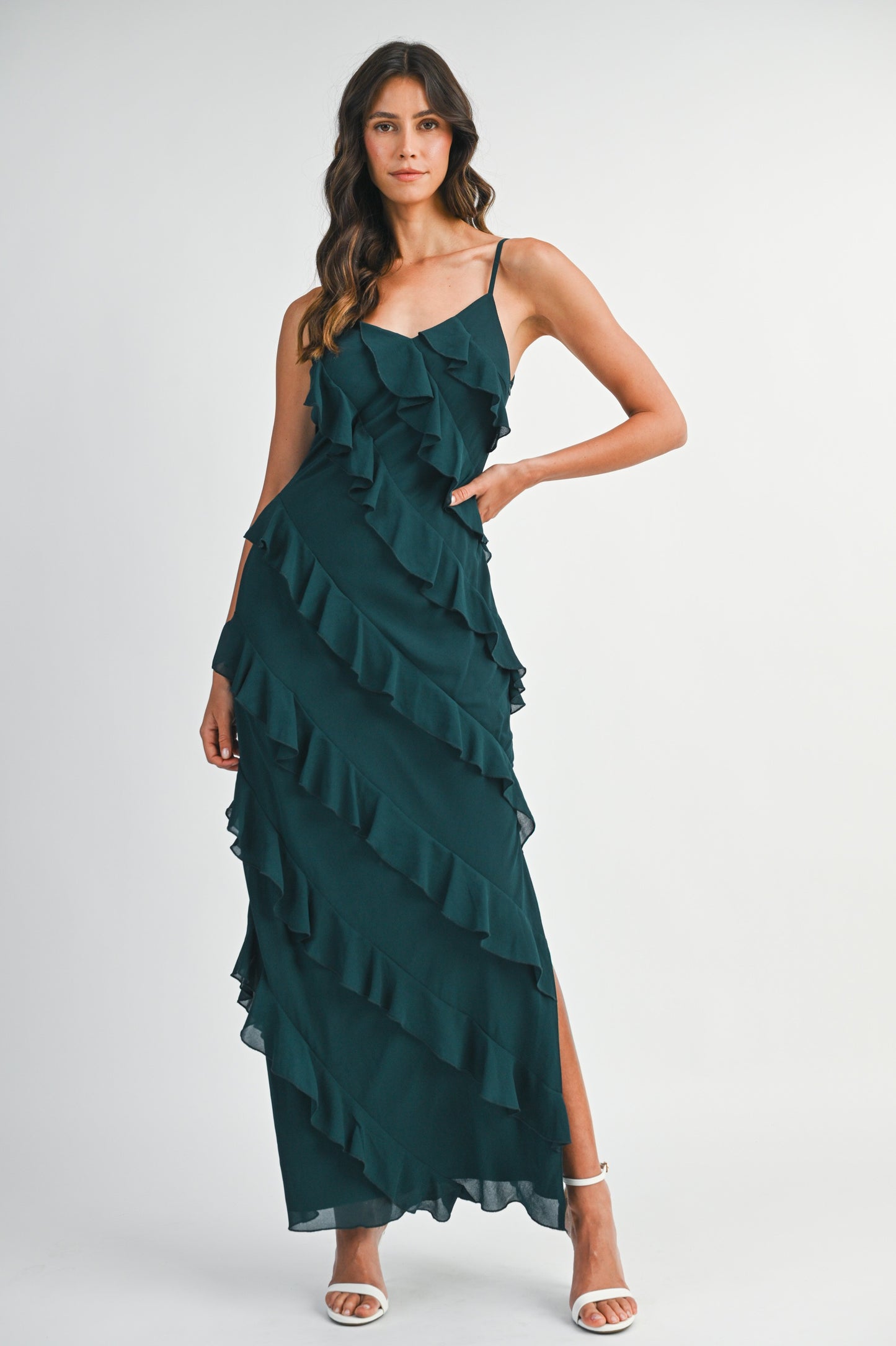 Tiered Ruffled Maxi Dress Hunter Green