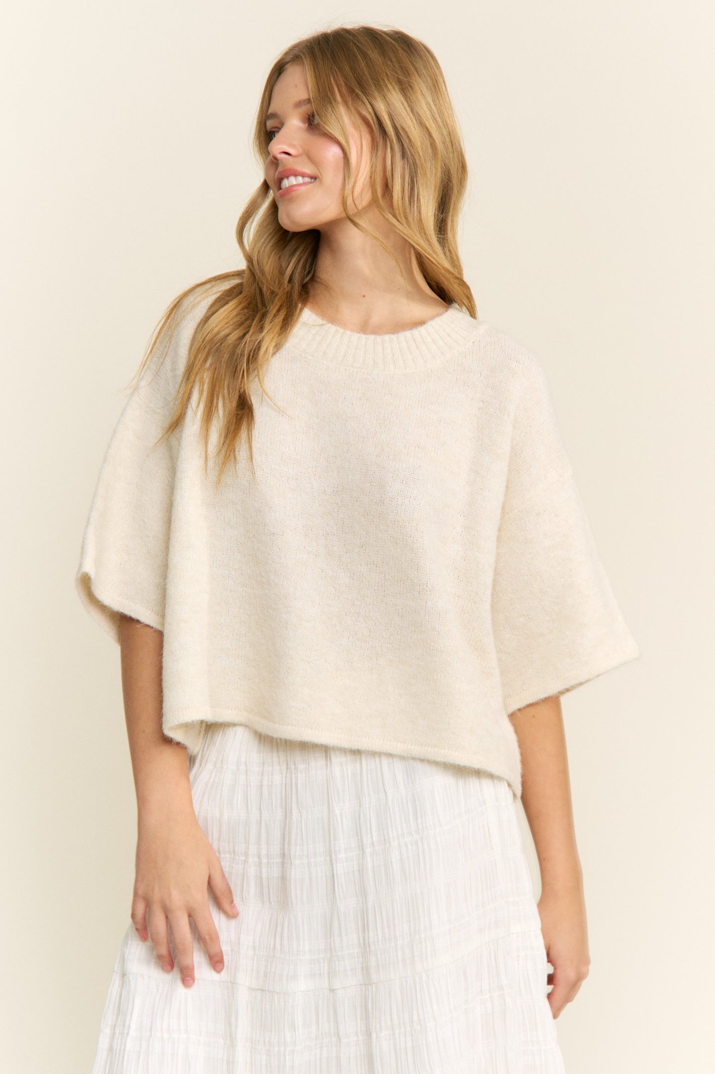 Susie Cropped Sweater Top Ivory - Clothe Boutique