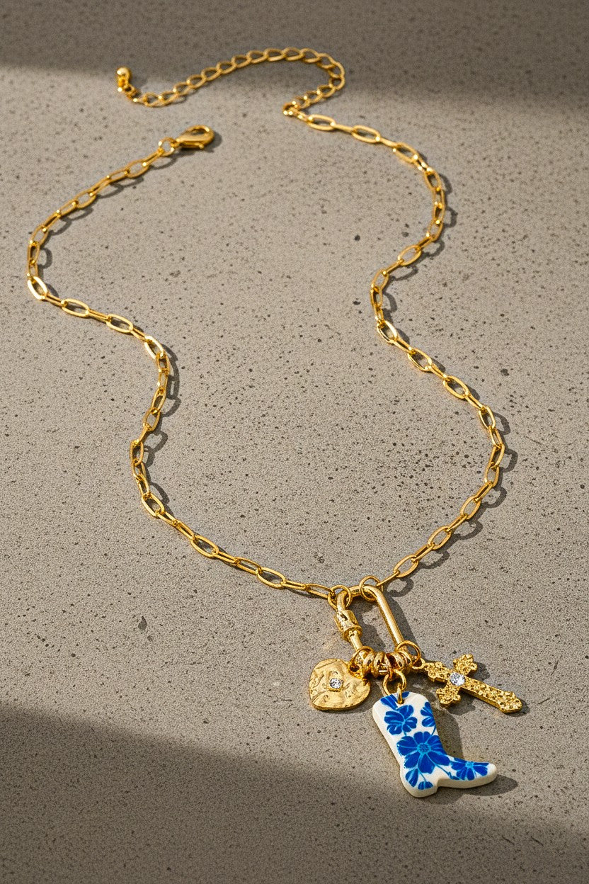 Cowboy Boot Cluster Necklace