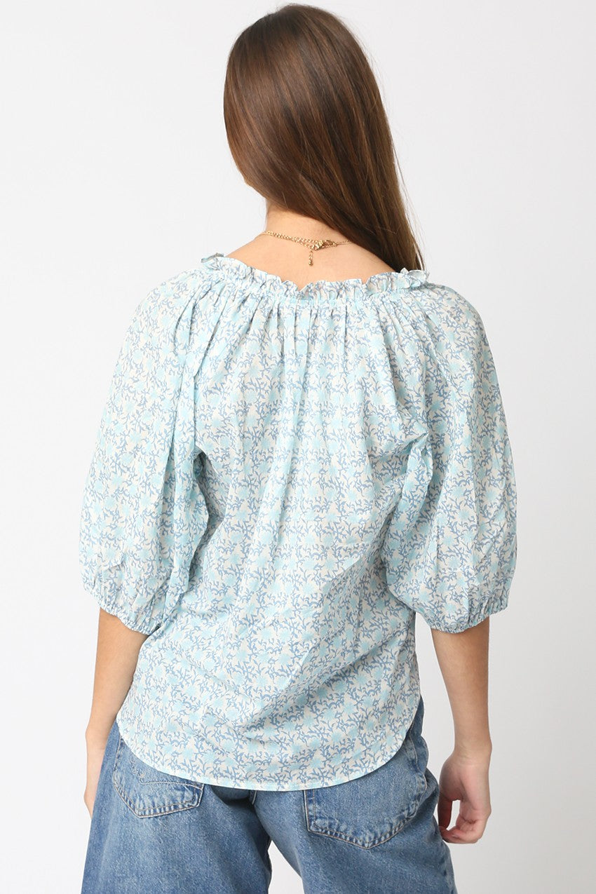 Alena Puff Sleeve Blouse Blue - Clothe Boutique