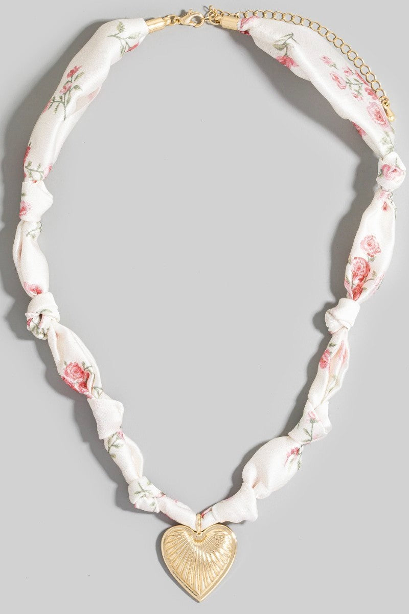 Textured Heart Bandana Necklace Pink