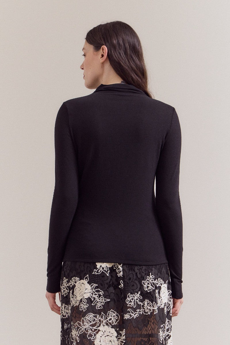 Mock Neck Fitted Top Black
