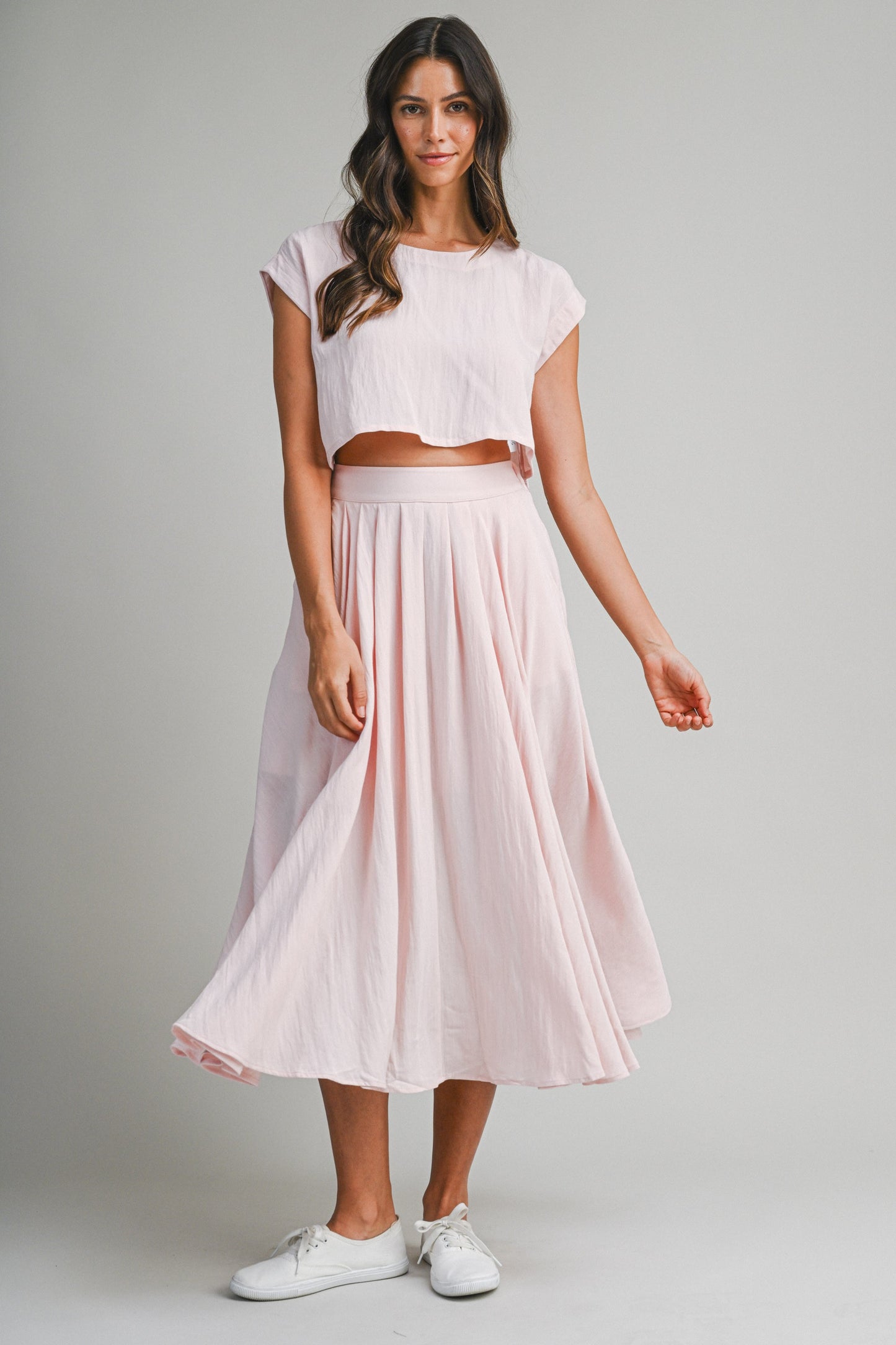 Light Pink Crop Top & Midi Skirt Set of 2