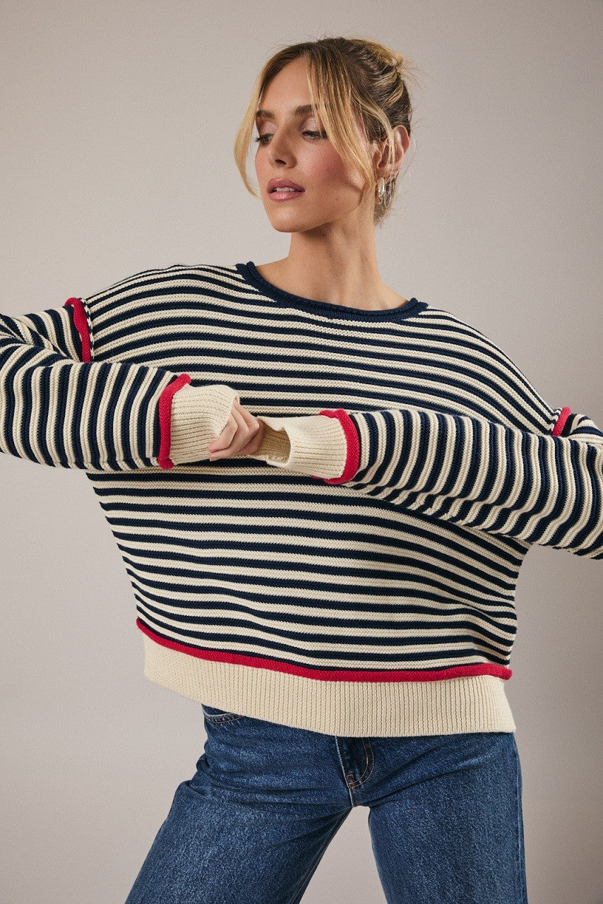 Navy Striped Roll-Neck Sweater - Clothe Boutique