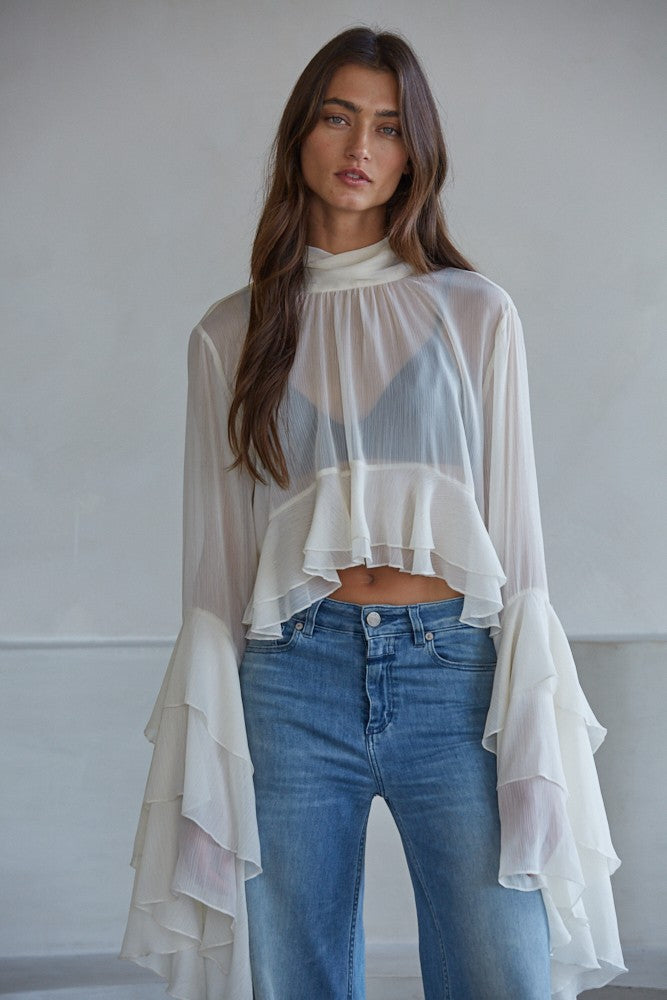 Sheer Tiered Sleeve Blouse