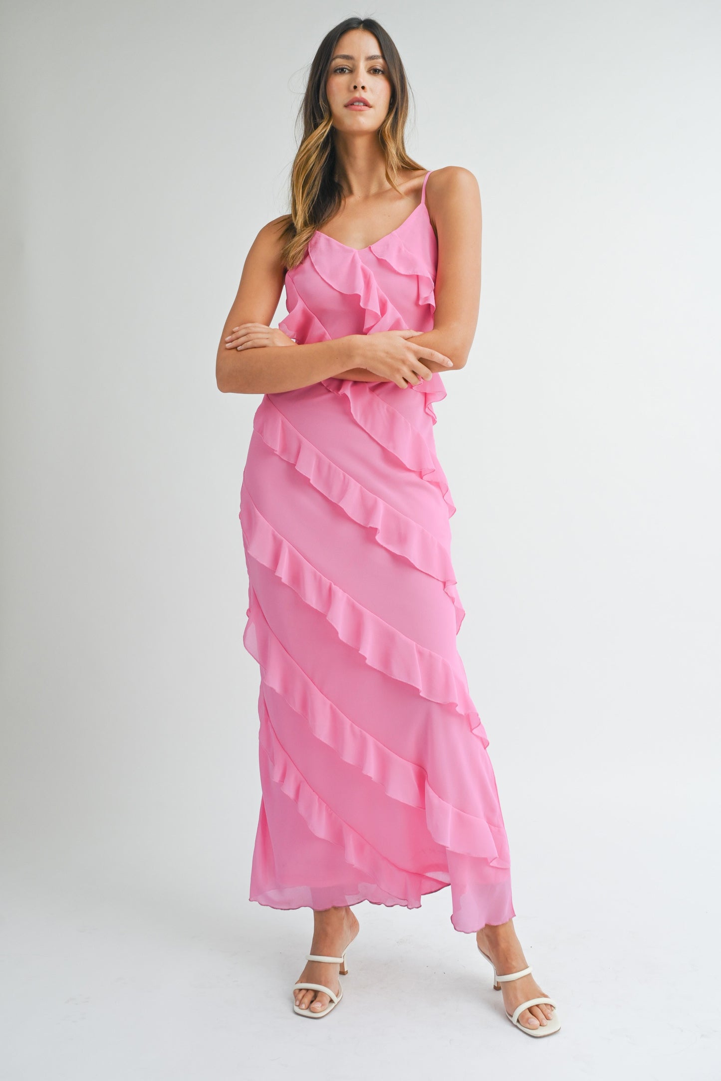 Tiered Ruffled Maxi Dress Pink - Clothe Boutique