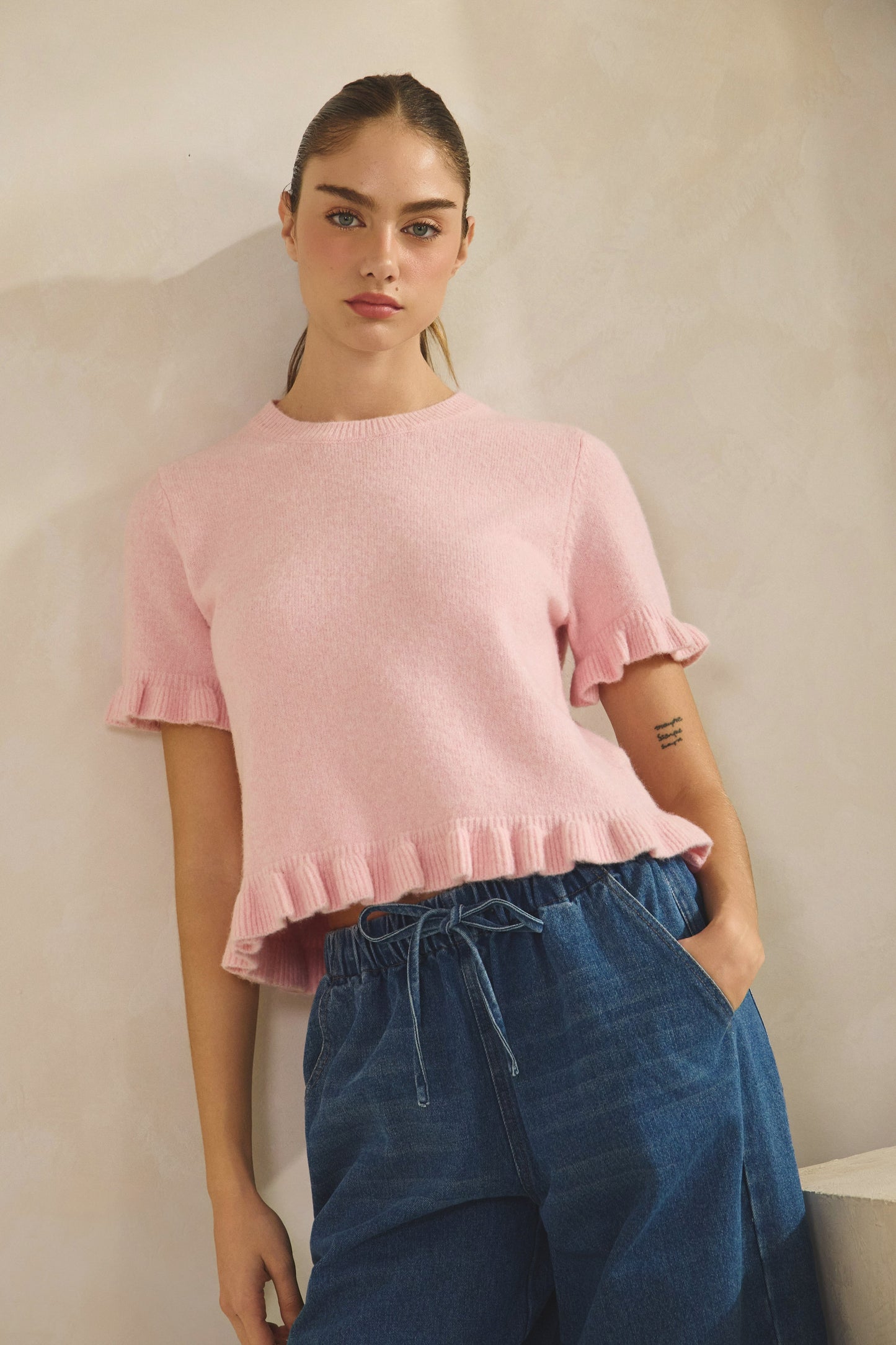Wavy Hem Sweater Pink