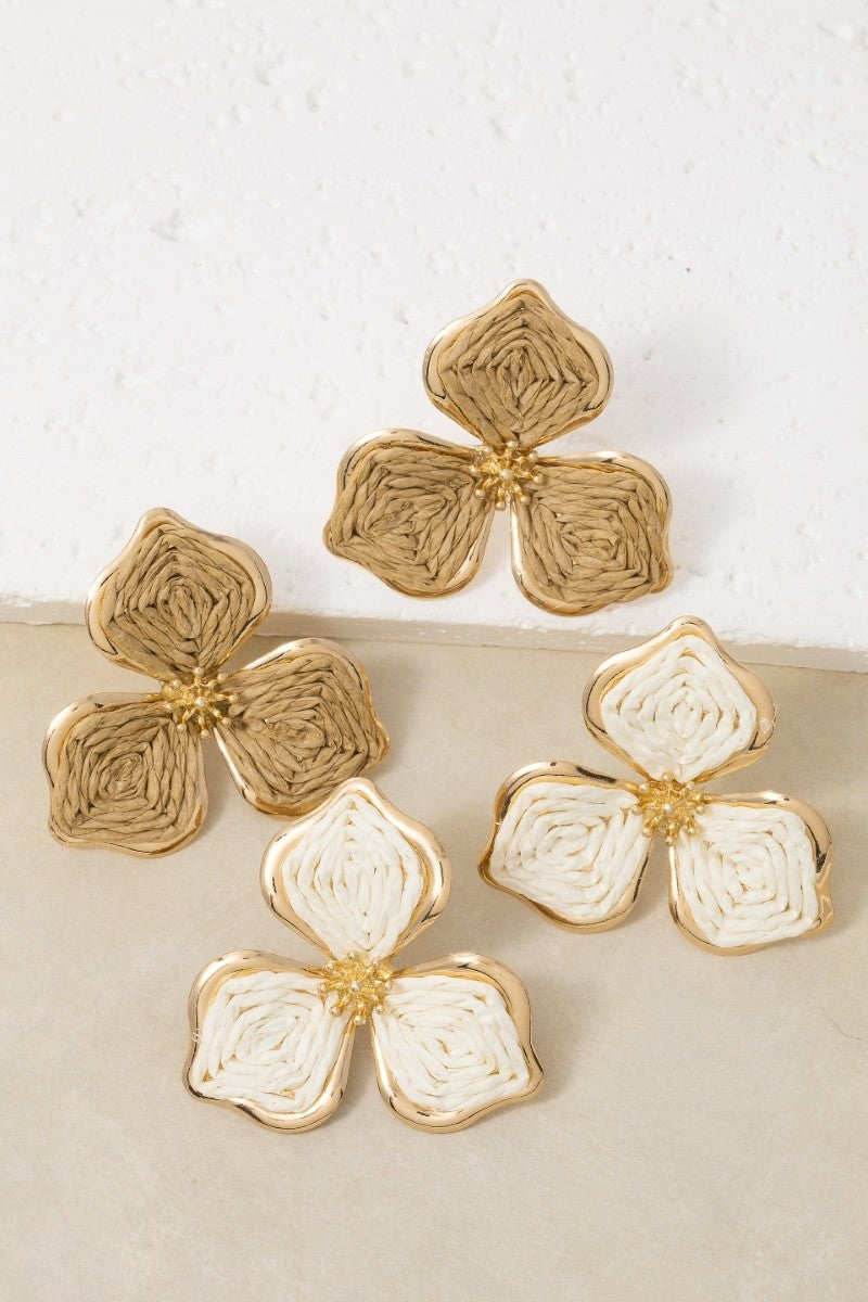 Weave Flower Studs Dark - Clothe Boutique