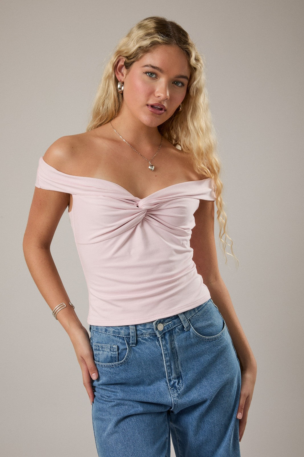 Off Shoulder Twist Top Pink