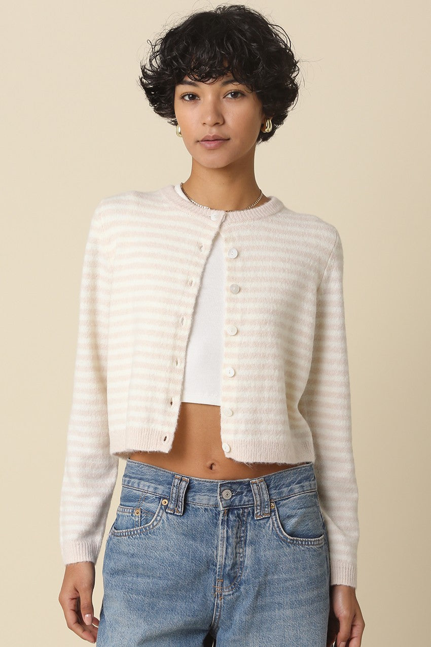 Khaki Striped Crop Cardigan - Clothe Boutique