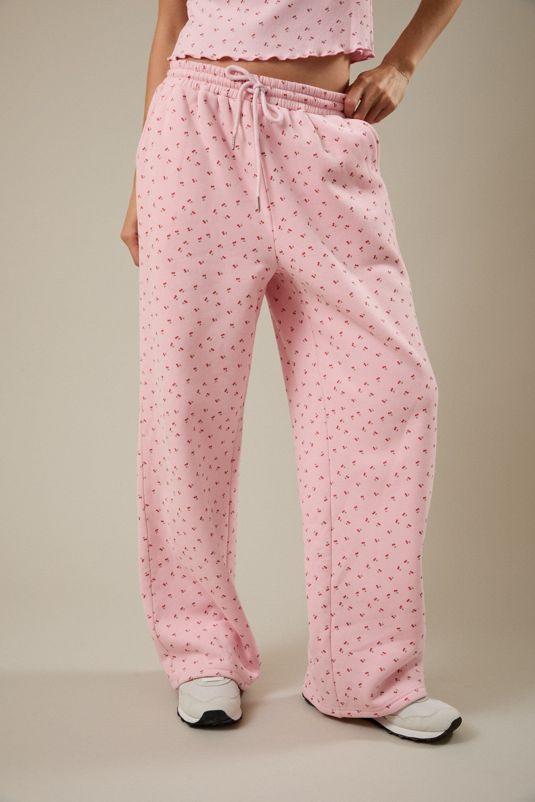 Cherry Print Wide Sweatpants - Clothe Boutique